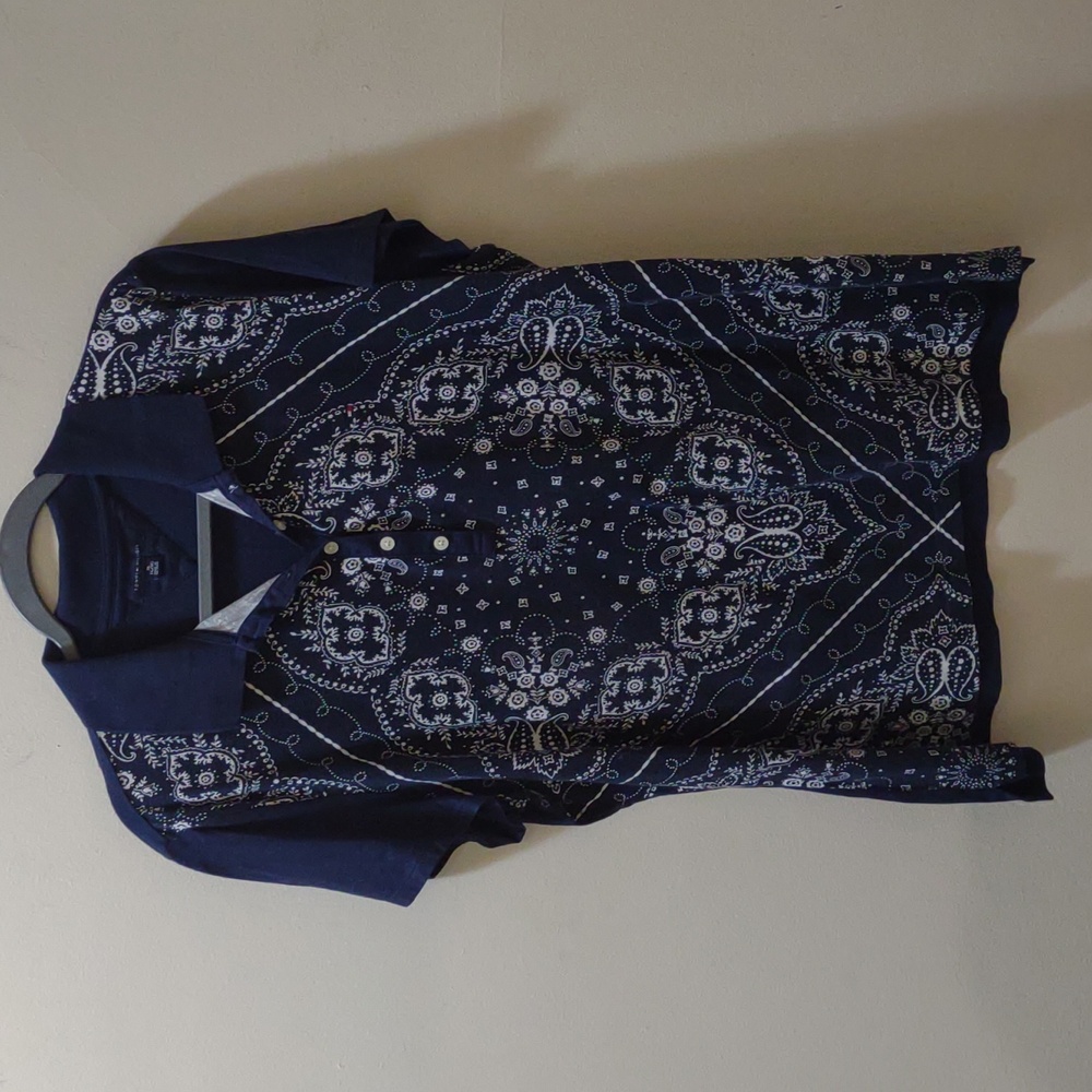 Tommy Hilfiger Half Button Down with a White Paisley Bandana Print